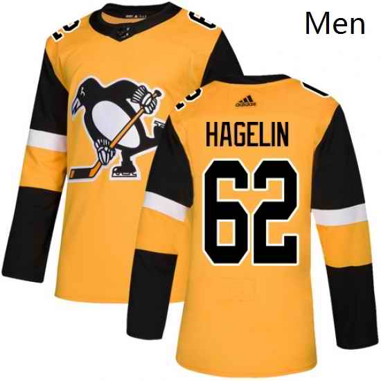 Mens Adidas Pittsburgh Penguins 62 Carl Hagelin Premier Gold Alternate NHL Jersey